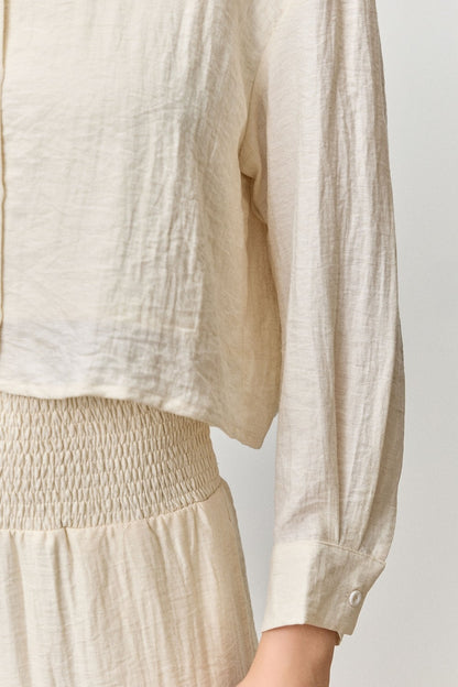 Crinkle Cropped Button Up Shirt