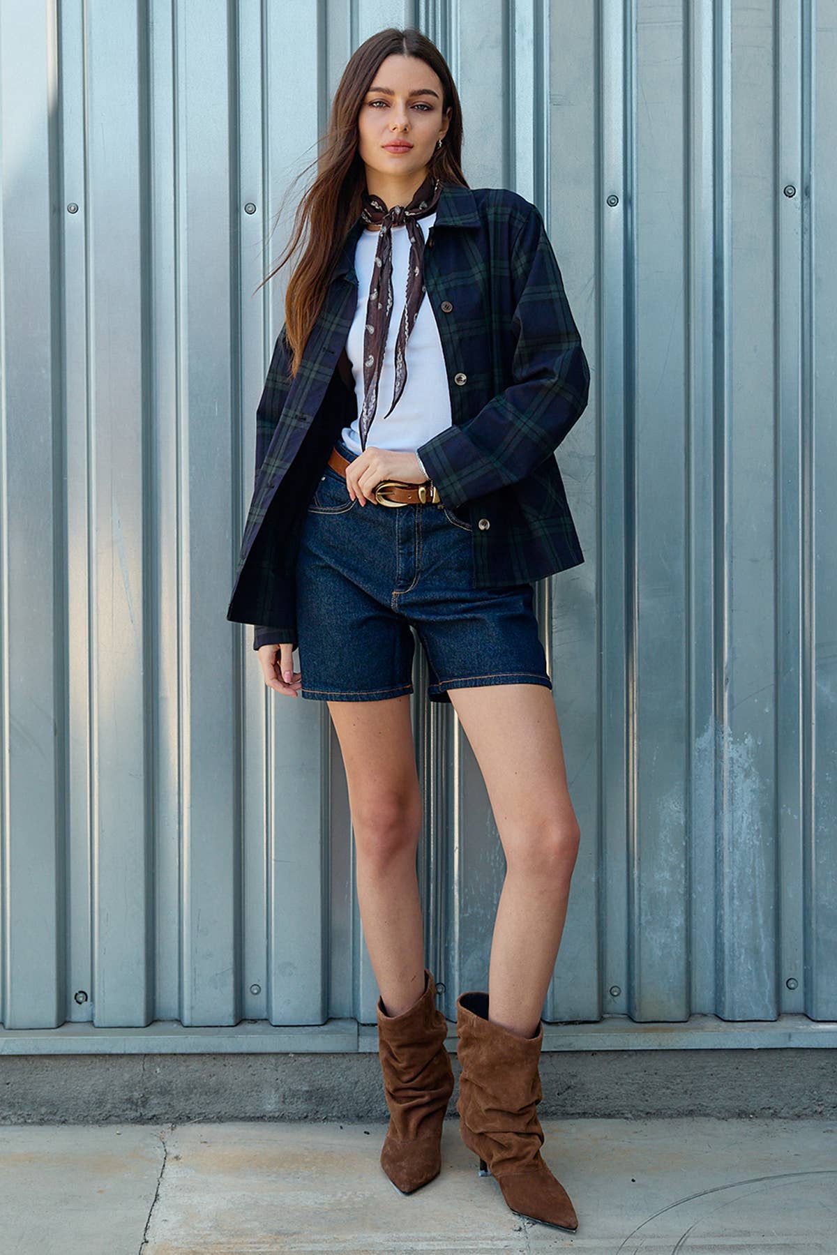 Navy + Green Plaid Button Front Jacket