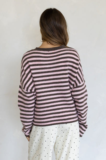 Piper Striped Pullover Sweater | Mocha + Pink