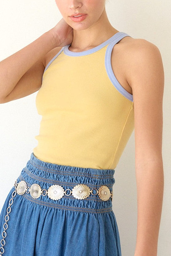 Low-Key Contrast Tank Top | Yellow + Blue