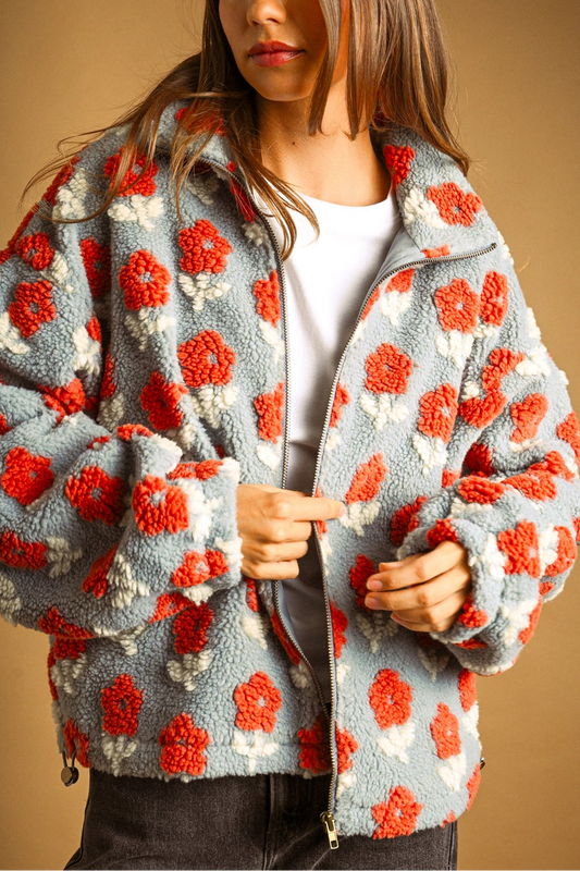 Rust Flower Sherpa Jacket