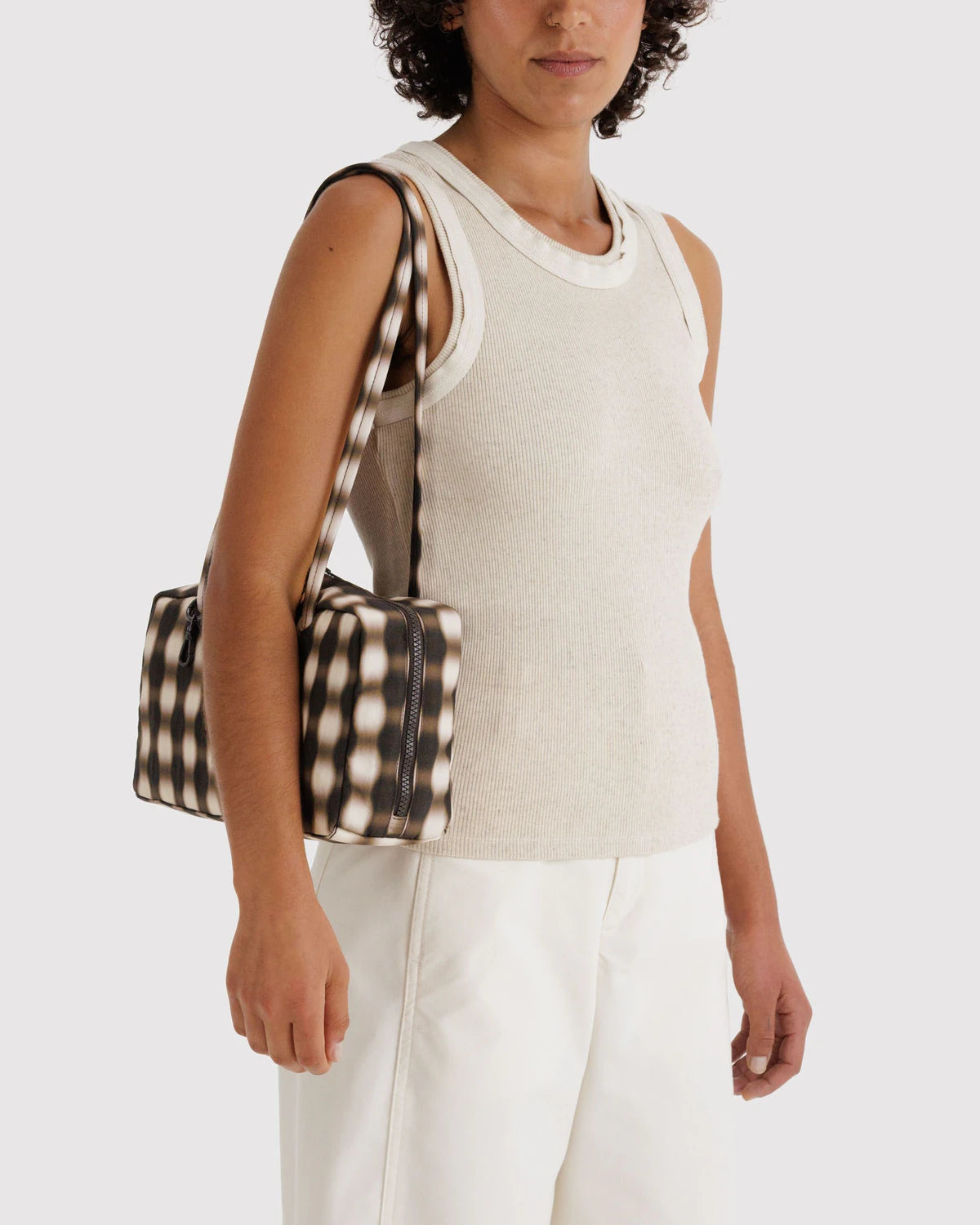 Nylon Bowler Bag | Blurred Gingham Brown