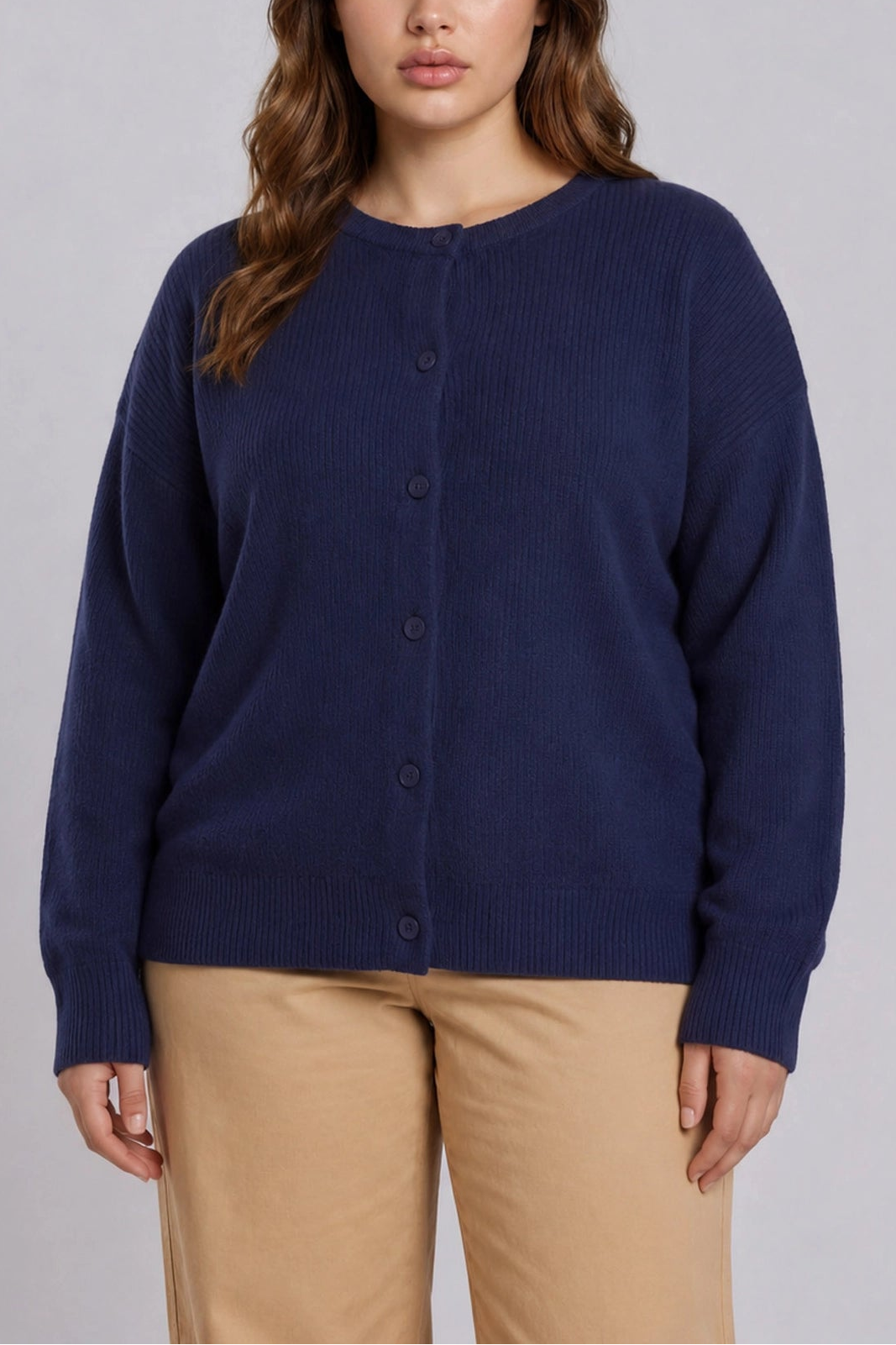 Round Neck Cardigan | Navy | Extended