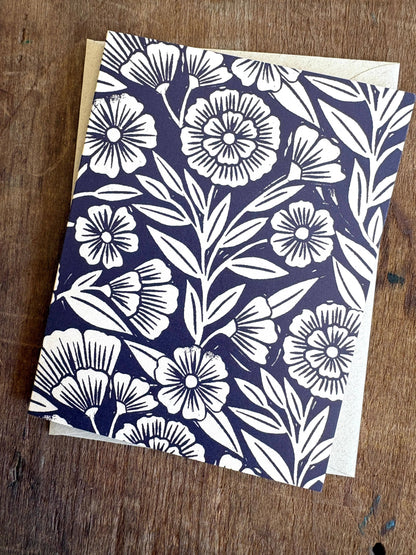 Navy Blank Floral Card