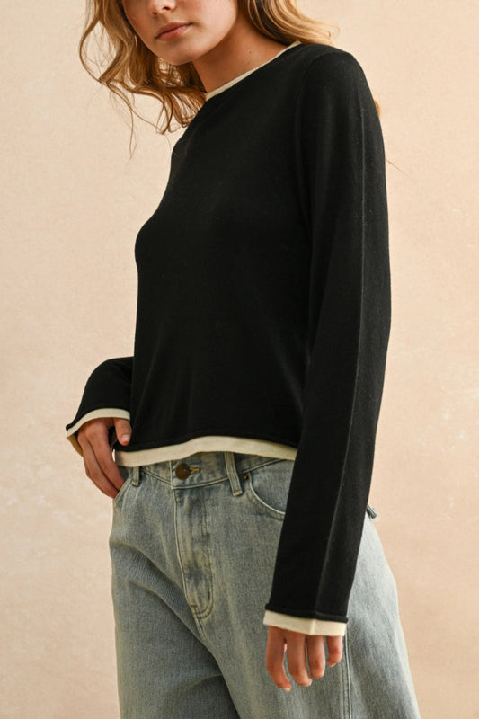 Faux Layers Sweater | Black