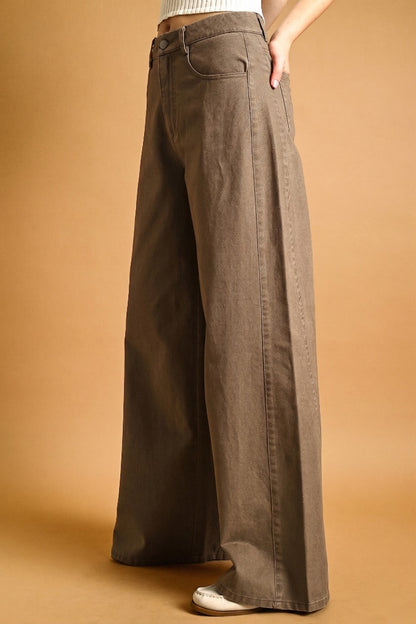 Washed Wide-Leg Pants | Espresso
