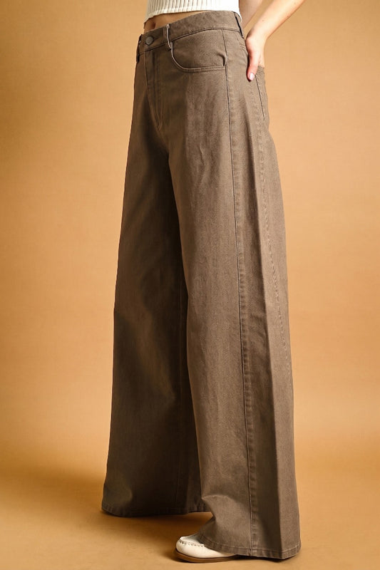 Washed Wide-Leg Pants | Espresso