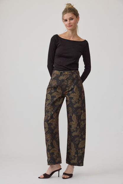 Vintage Paisley Barrel Pants | Dark Brown