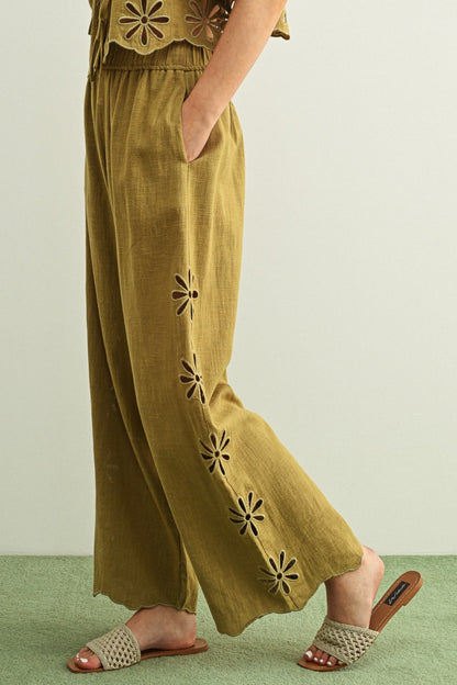 Floral Cut Out Pants | Green Fig