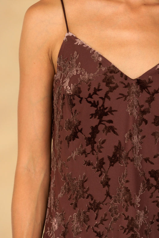 Ives Velvet Floral Print Midi Dress