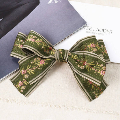 Embroidered Hair Bow | Green