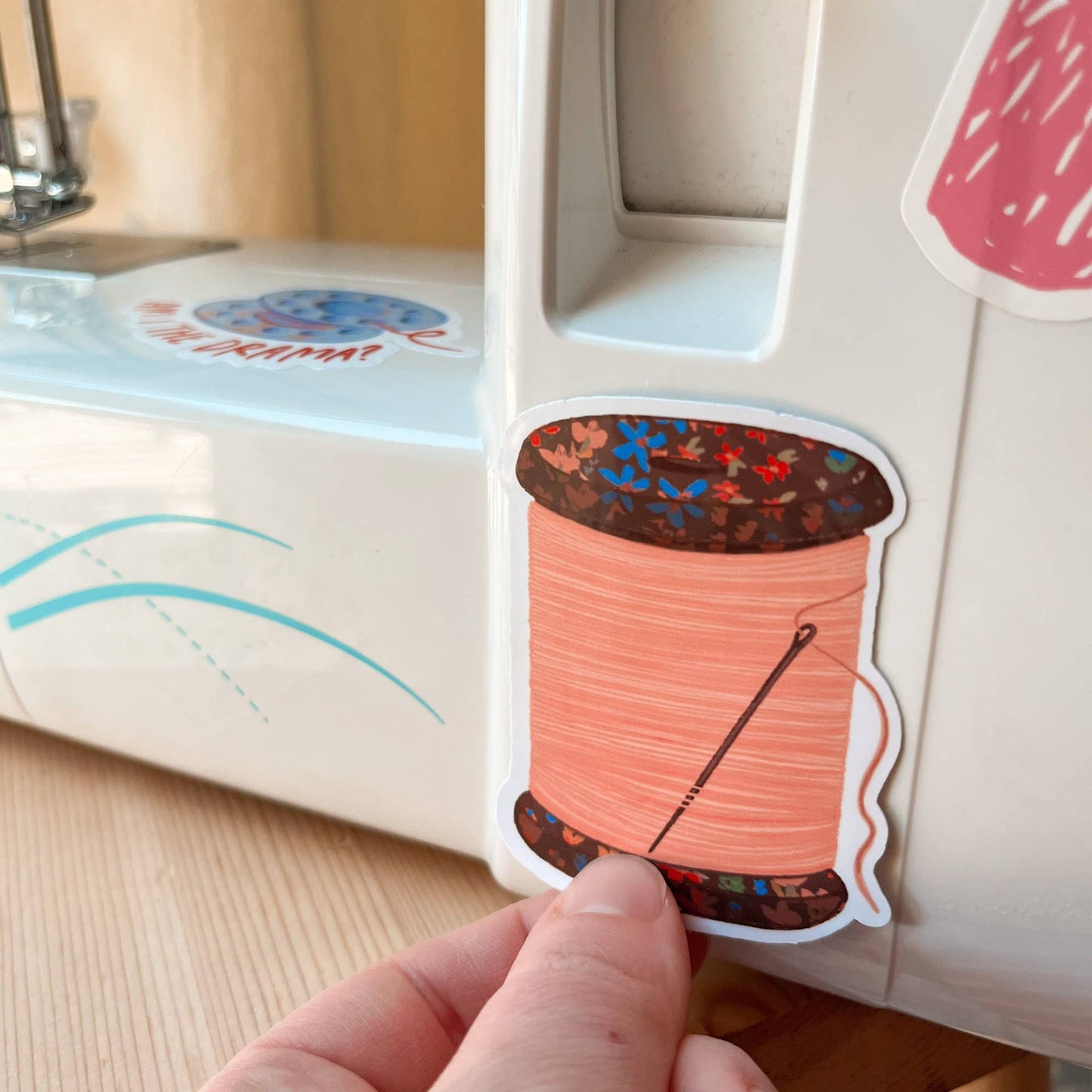 Pink Spool Of Thread Sticker
