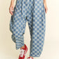 Denim Checkered Barrel Pants