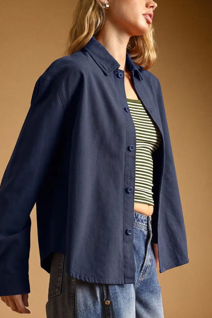 Oversized Boxy Button Up Shirt | Navy
