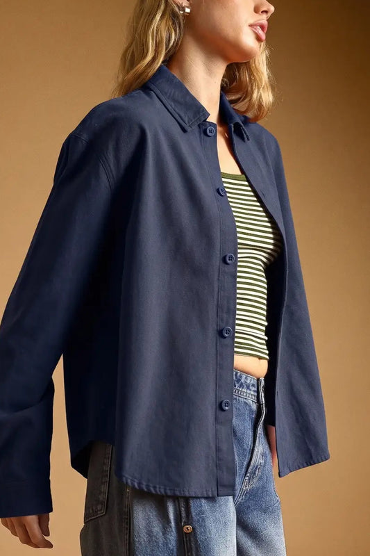 Oversized Boxy Button Up Shirt | Navy