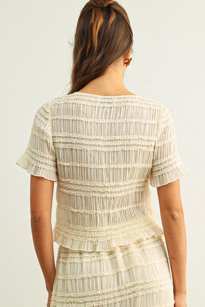 Tiered Chiffon Button Front Top | Beige