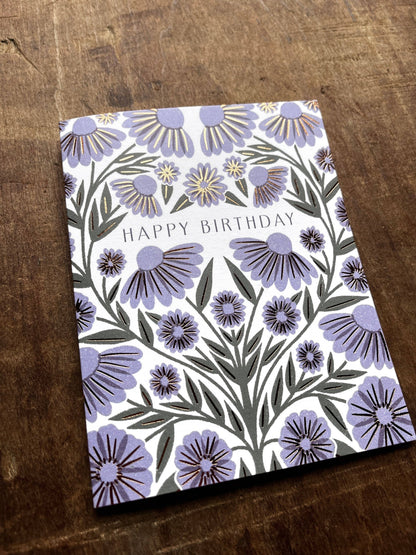 Purple Florals Happy Birthday Card