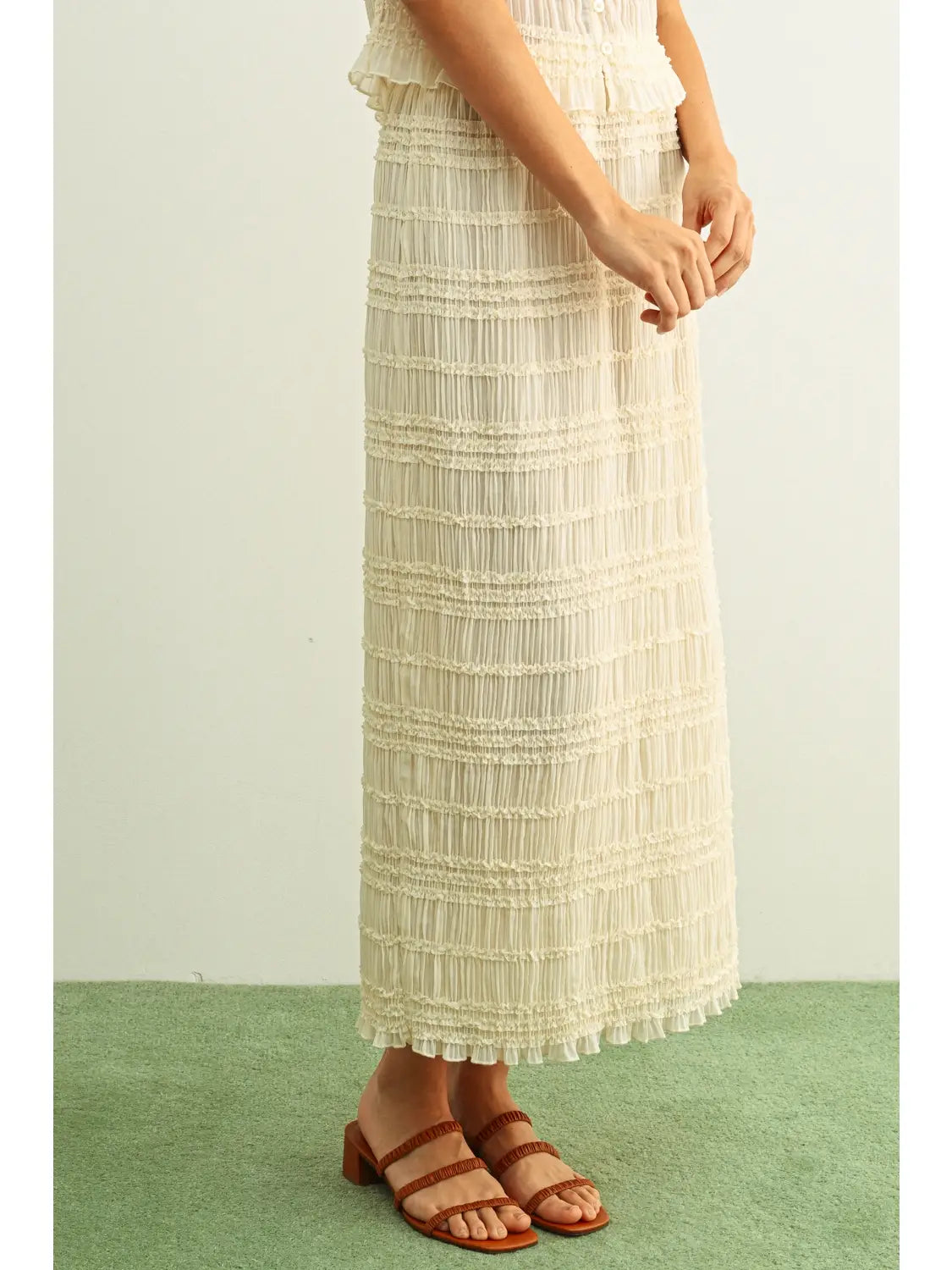 Tiered Chiffon Midi Skirt | Beige