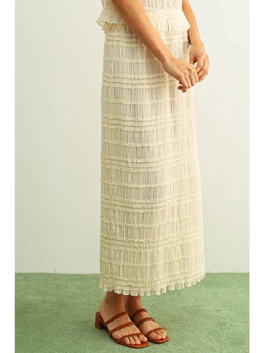 Tiered Chiffon Midi Skirt | Beige