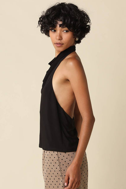 Lysette Cowl Halter Top | Black