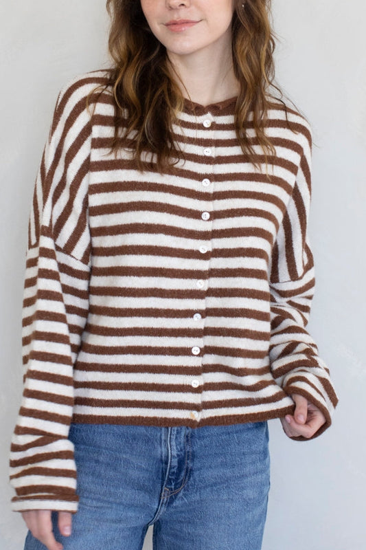 Piper Bold Stripe Cardigan | Brown