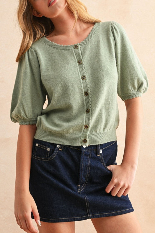 Frankie Short Sleeve Cardigan | Sage