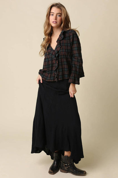 Lena Ruffle Plaid Blouse | Brown
