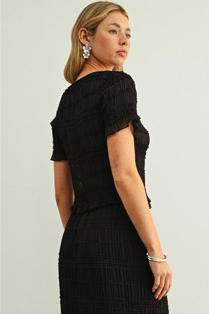 Tiered Chiffon Button Front Top | Black
