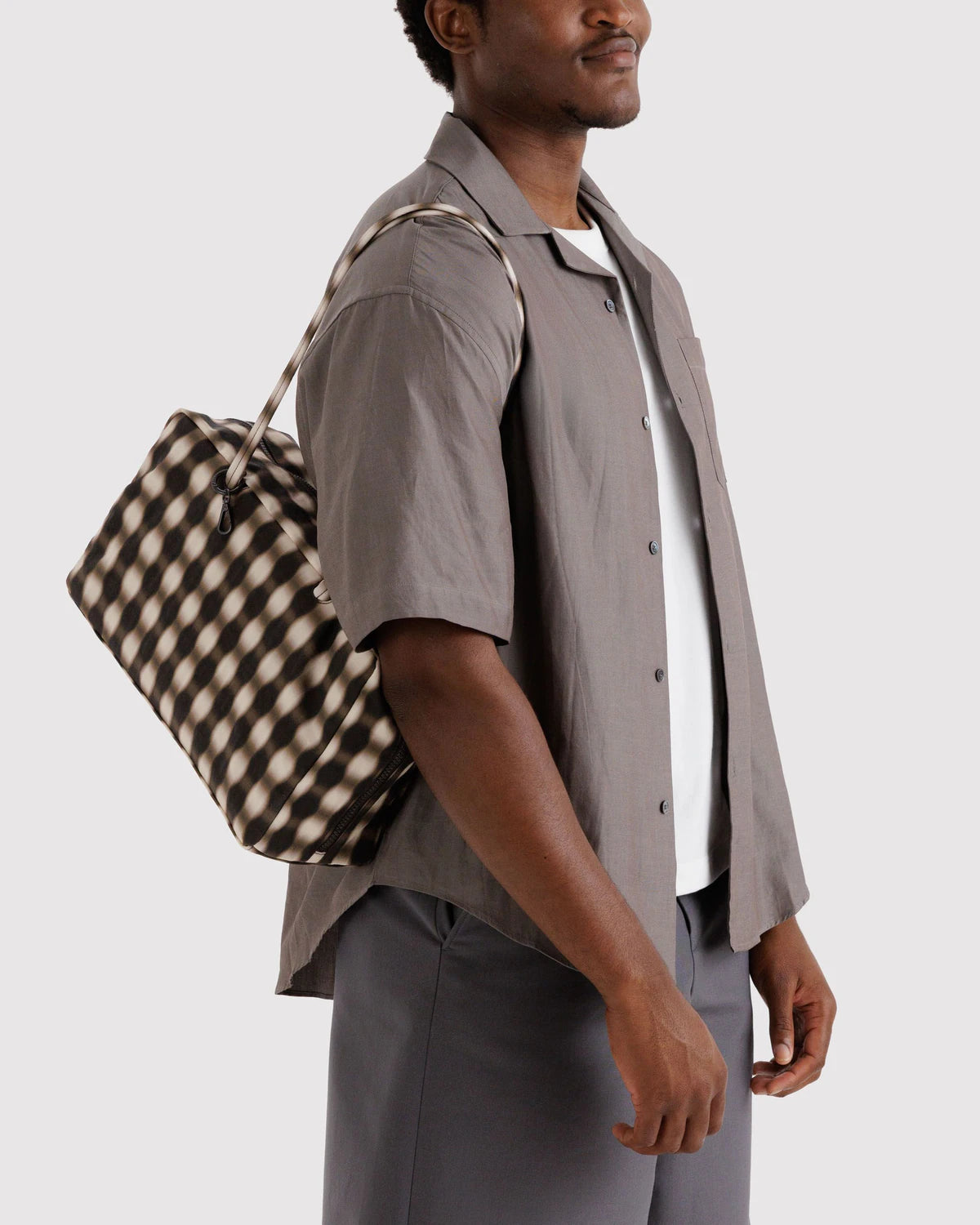 Medium Nylon Bowler Bag | Blurred Gingham Brown