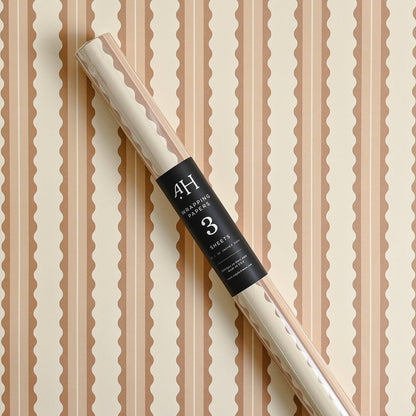 Tan Scalloped Stripe Wrap | Roll of 3 Sheets