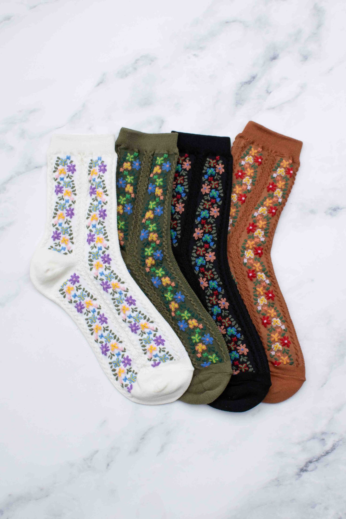 Floral Vine Crew Socks | Rust