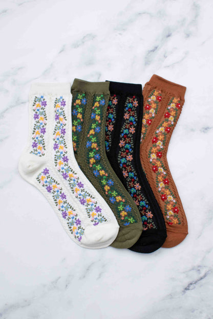 Floral Vine Crew Socks | Rust