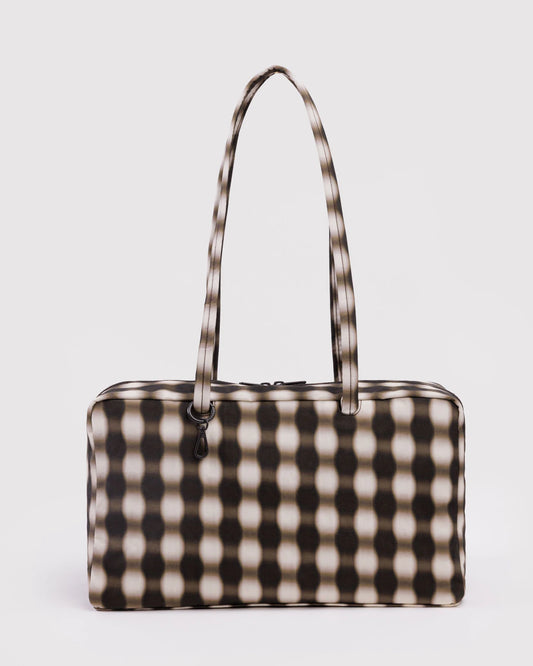 Medium Nylon Bowler Bag | Blurred Gingham Brown