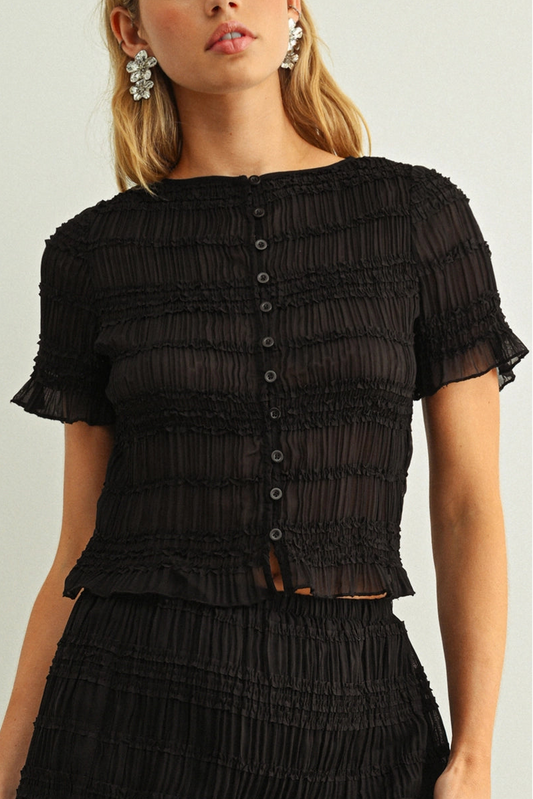 Tiered Chiffon Button Front Top | Black