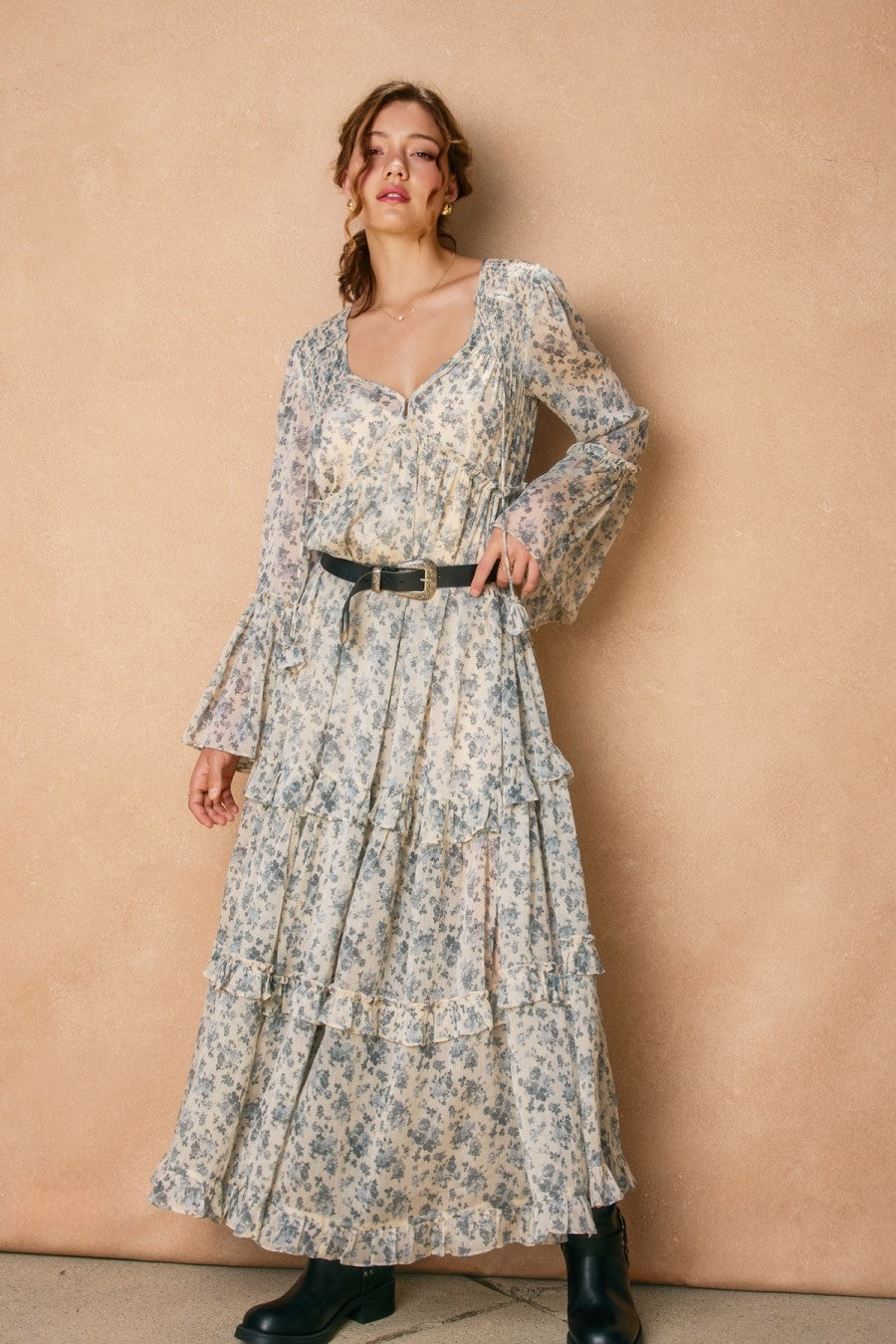 Victorian Rose Bell Sleeve Maxi Dress