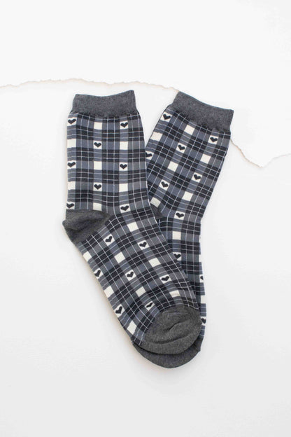 Plaid Heart Socks | Beige
