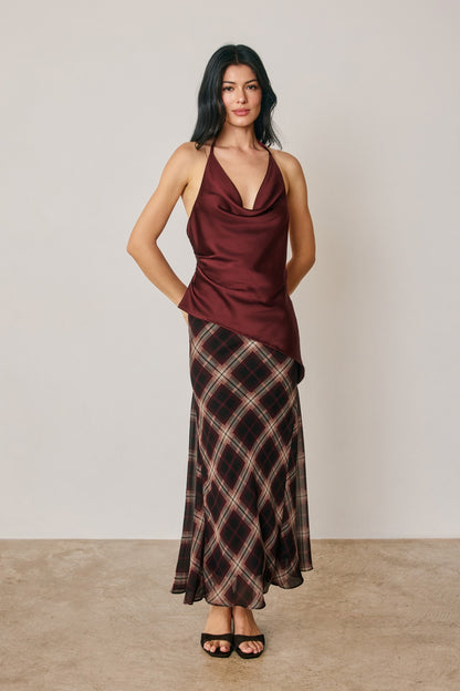 Plaid Bias Cut Midi Skirt
