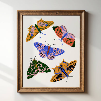 Primary Pop Moths Art Print | 8" x 10"