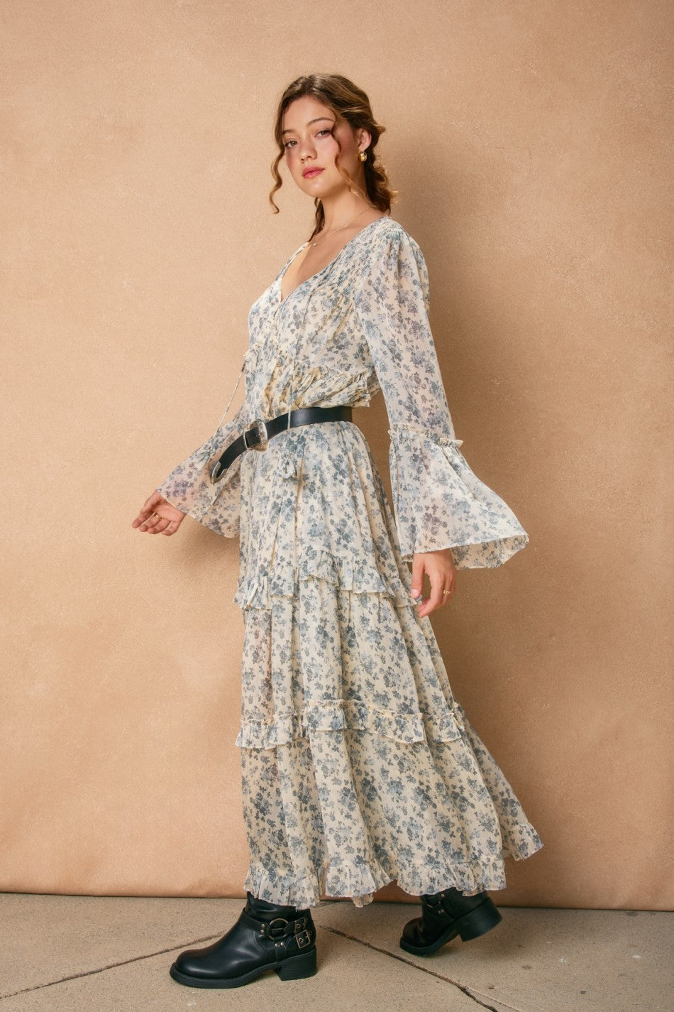 Victorian Rose Bell Sleeve Maxi Dress