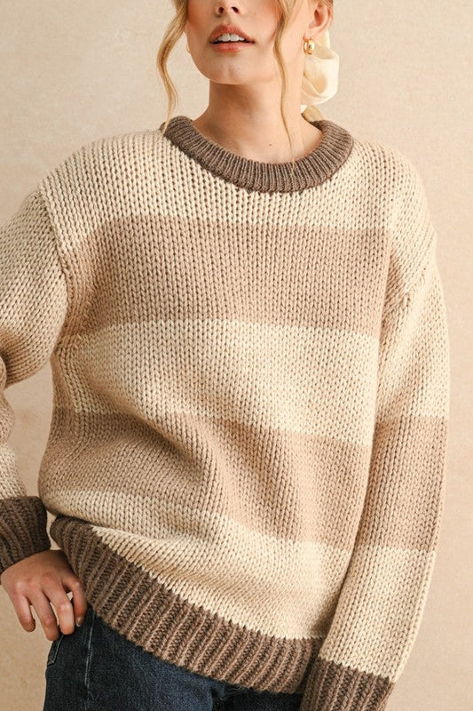 Twin Flame Oversized Sweater | Brown + Tan
