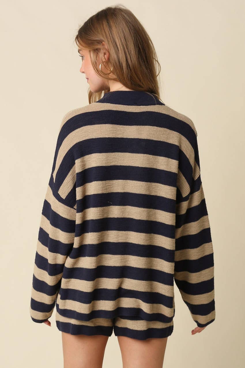 Next Level Stripe Oversized Knit Top | Navy