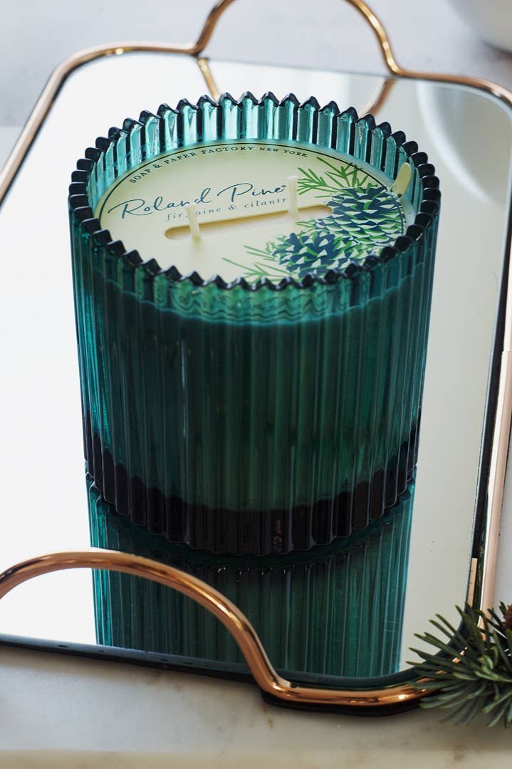 Roland Pine Green Ribbed Glass Candle | 14oz