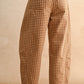 Mini Checkered Barrel Pants | Camel