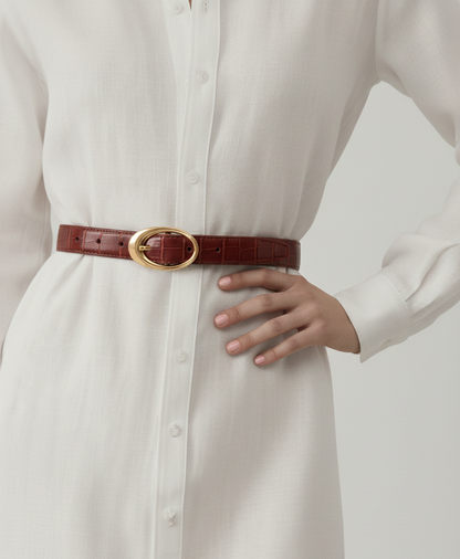Croco Belt with Oval Buckle | Burgundy