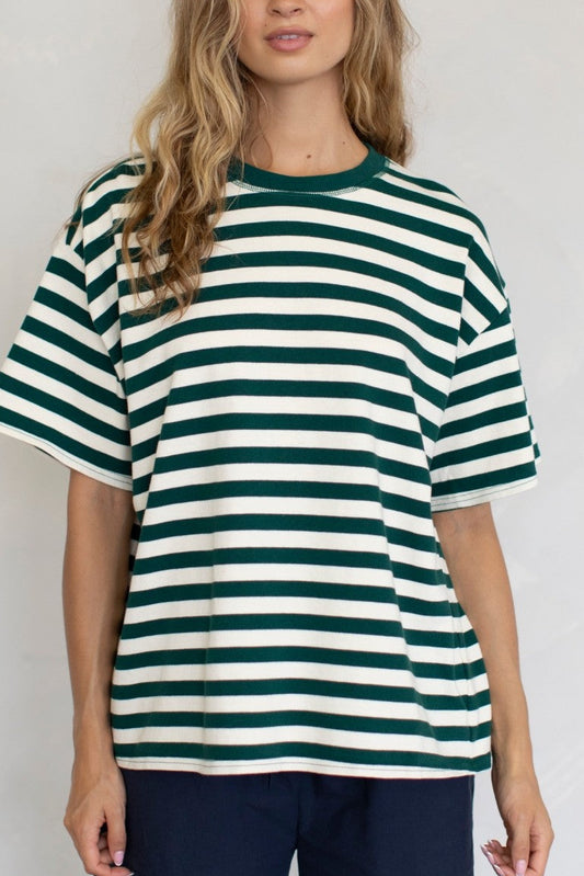 Oversized Stripe Tee | Hunter Green