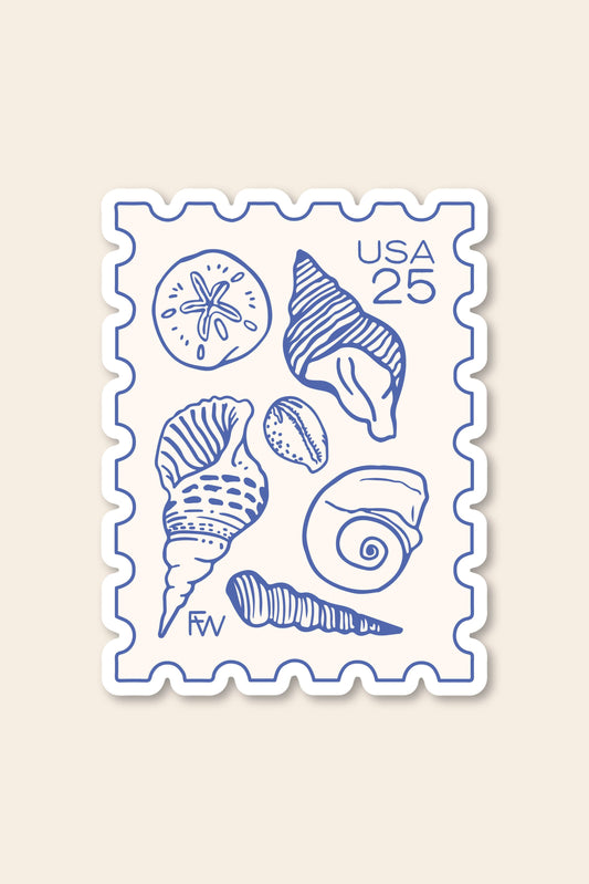 Blue Beachcomber Postage Stamp Sticker