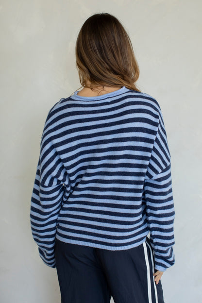 Piper Bold Stripe Cardigan | Dusty Blue