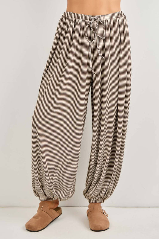 Pinstripe Knit Balloon Pants | Brown