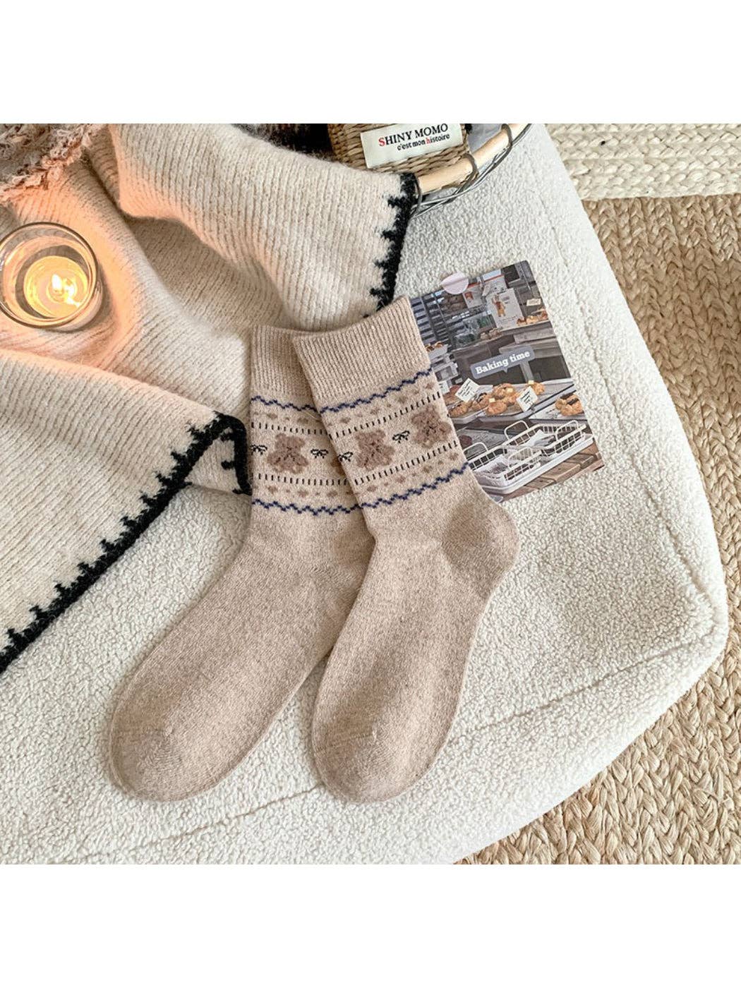 Nordic Cozy Crew Socks | Teddy Bear