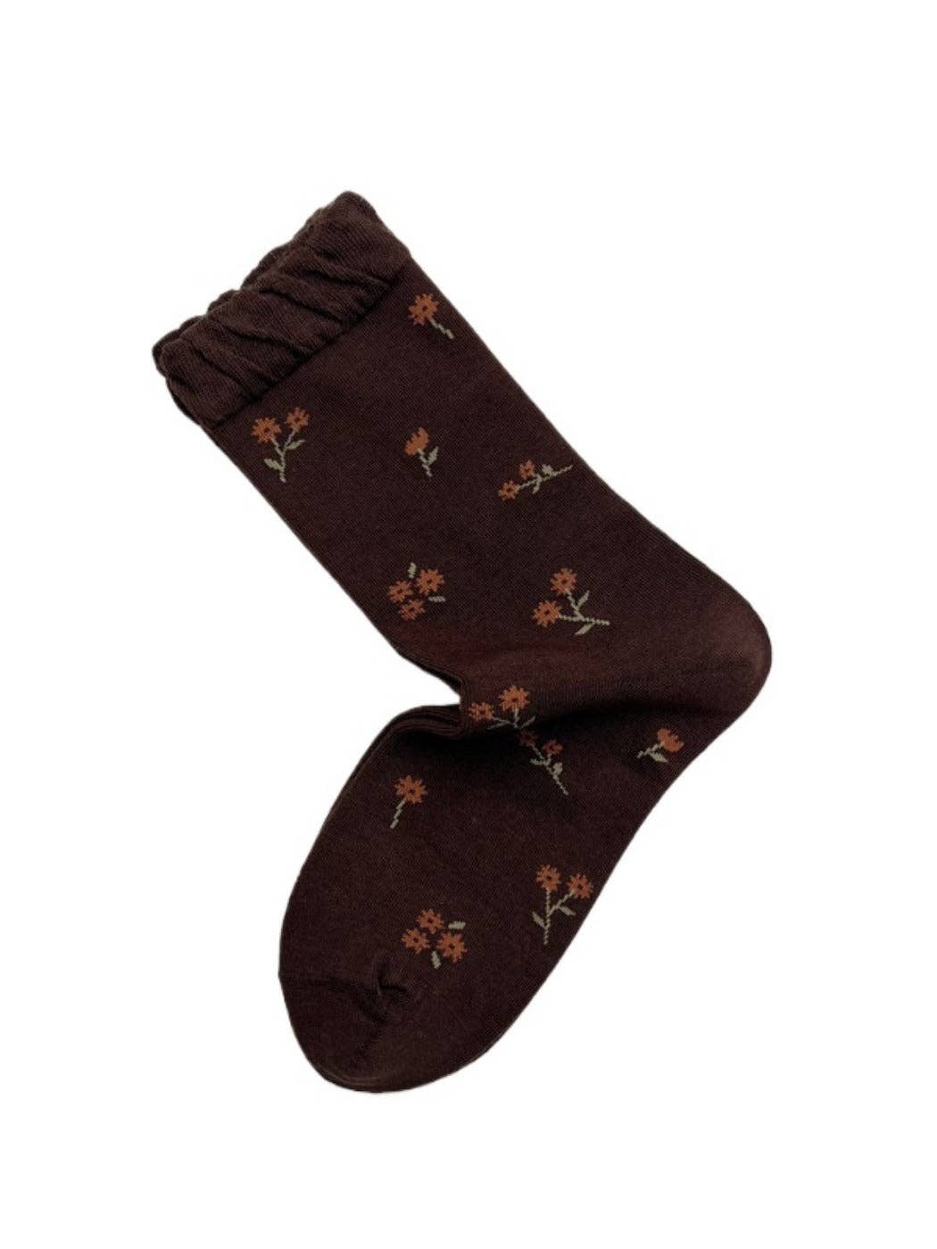 Tiny Blooms Socks | Brown